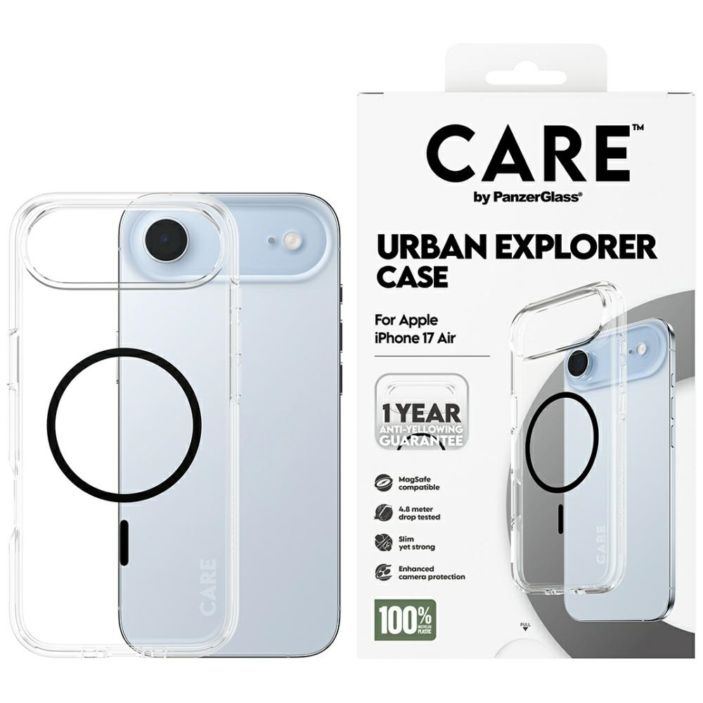 CARE by PanzerGlass Flagship Urban Explorer Ümbris w. Must MagSafe jaoks iPhone Air - Läbipaistev