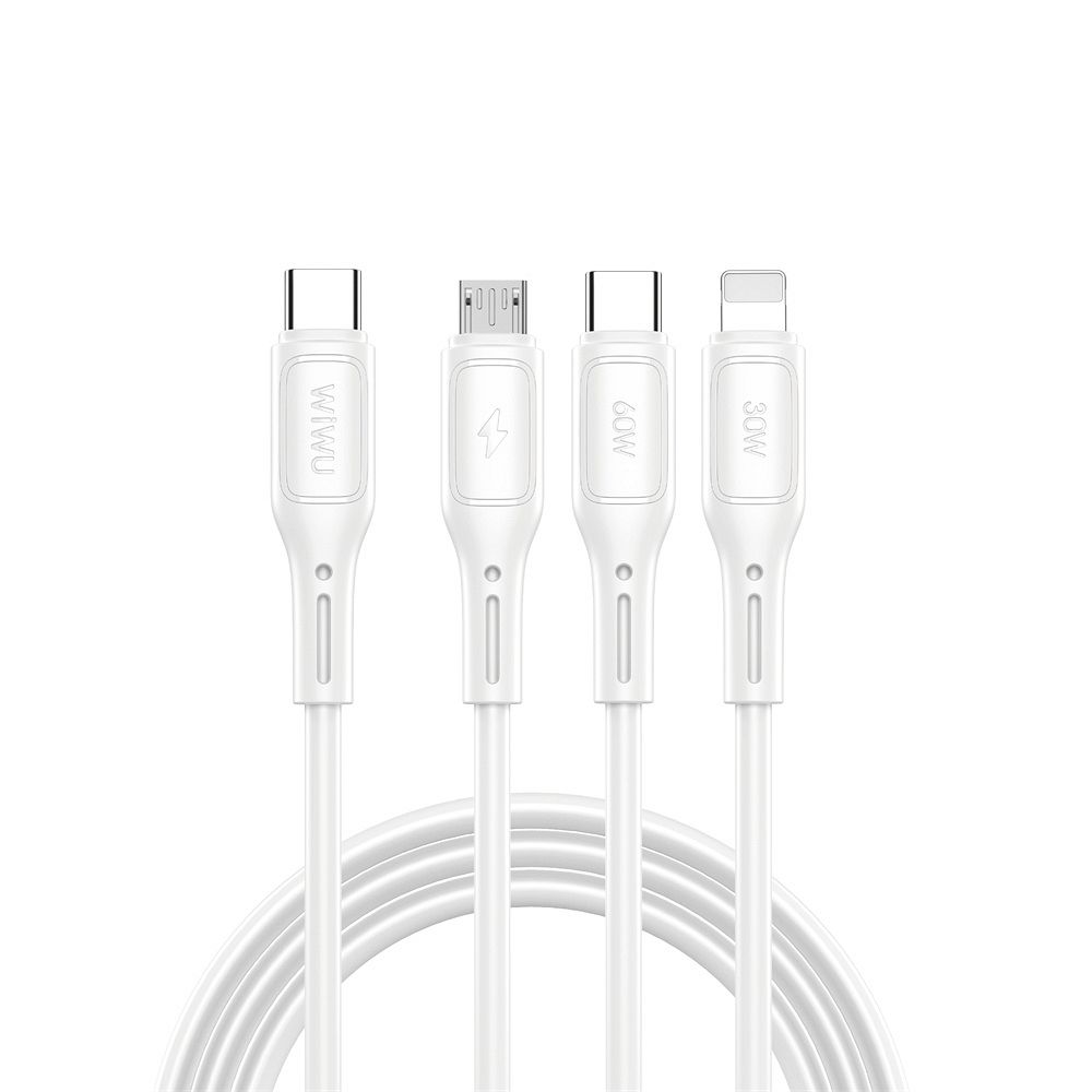 WiWU - Starlink Series Data Kaabel Wi-046E 3w1 USB C to USB C, Micro USB, Lightning 60W 1m - valge