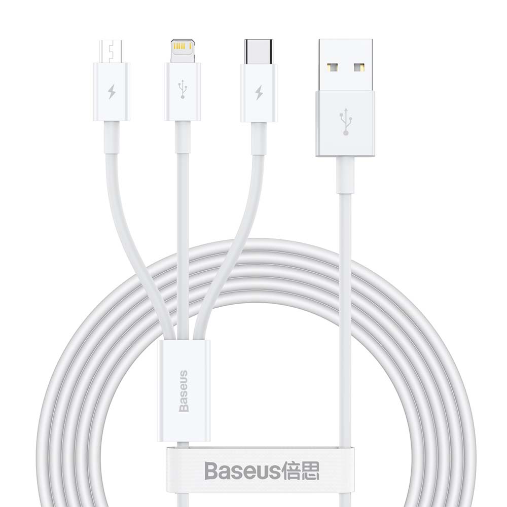 Cable Baseus Superior from USB to microUSB+Lightning+Type-C 3.5A 1.5m valge CAMLTYS-02