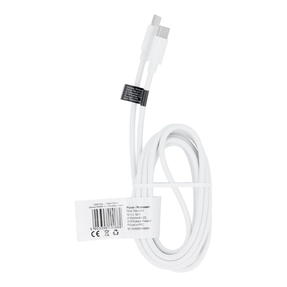 Kaabel Type C to Type C PD QC 3A 60W C293 2 m valge
