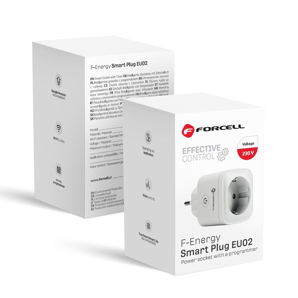 FORCELL F-ENERGY EU02 Smart Plug 230V with WiFi, programmer and Tuya/Amazon Alexa support - valge