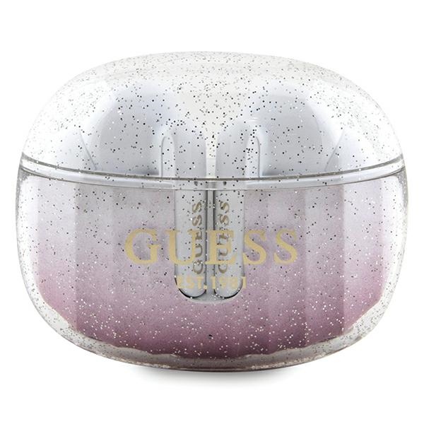 Guess Glitter Gradient TWS Bluetooth headphones + docking station - roosa