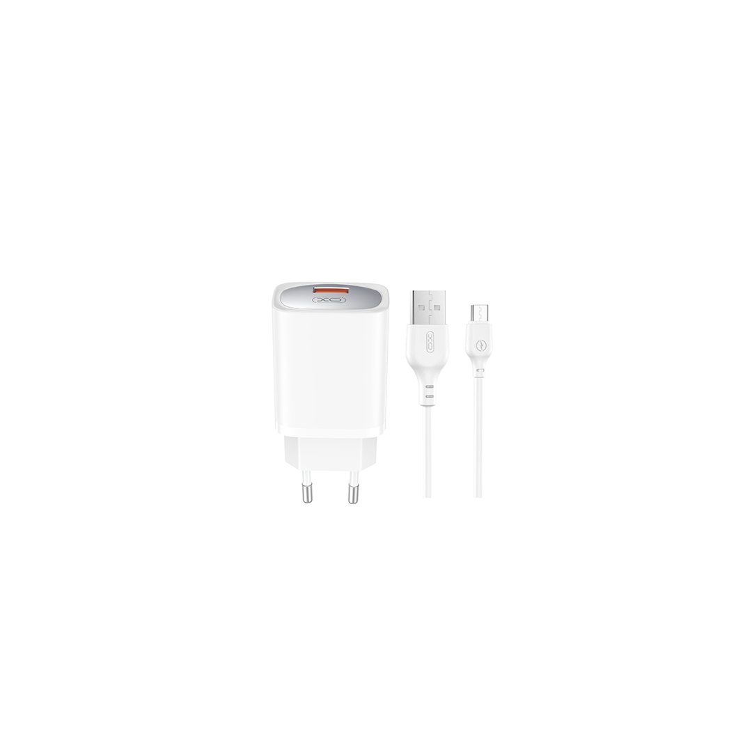 XO сетевое зарядное устройство CE19 QC 18W 1x USB белый + кабель microUSB