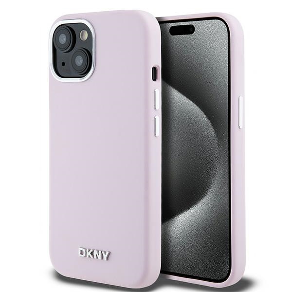 DKNY ümbris jaoks iPhone 15 6,1" DKHMP15SSMCHLP roosa HC Magsafe silicone w horizontal metal logo