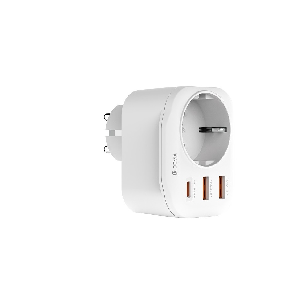 Devia сетевая розетка PD зарядное устройство 20W 1x USB-C 2x USB 3A белый