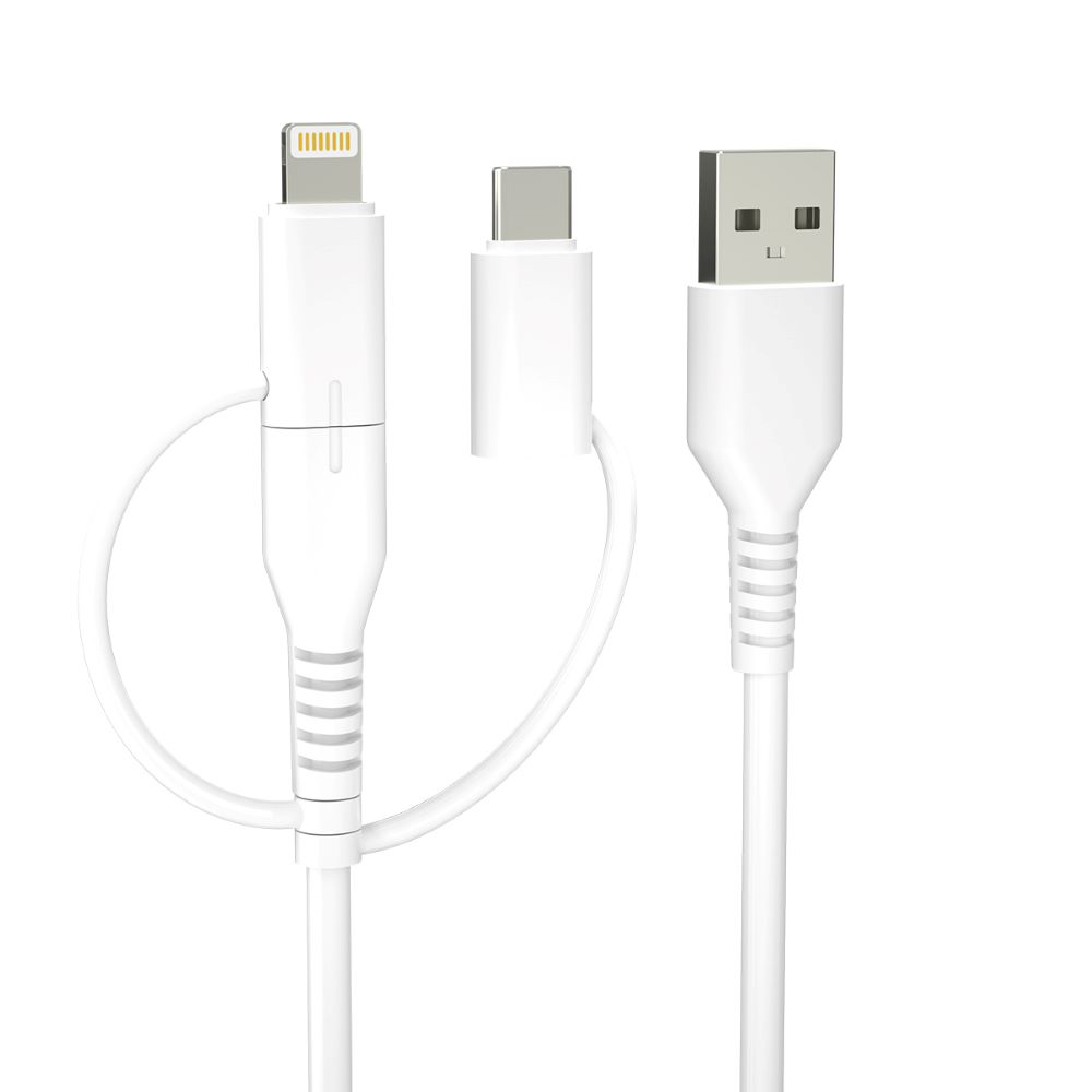Forever recycling кабель 3в1 1,5m 2,4A USB-A - USB-C + microUSB + Lightning KR3W1-00 белый