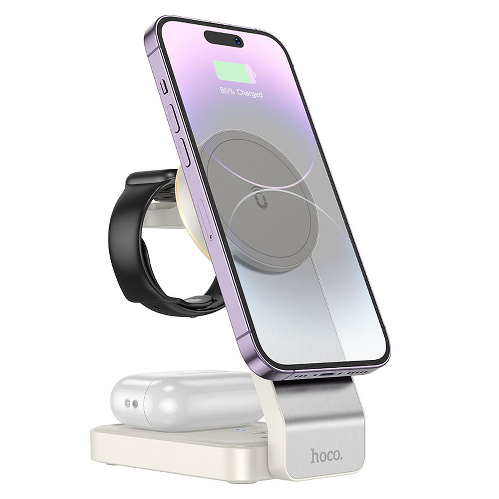 Беспроводное зарядное устройство Hoco 3in1 15W совместимое с MagSafe CQ3 белый