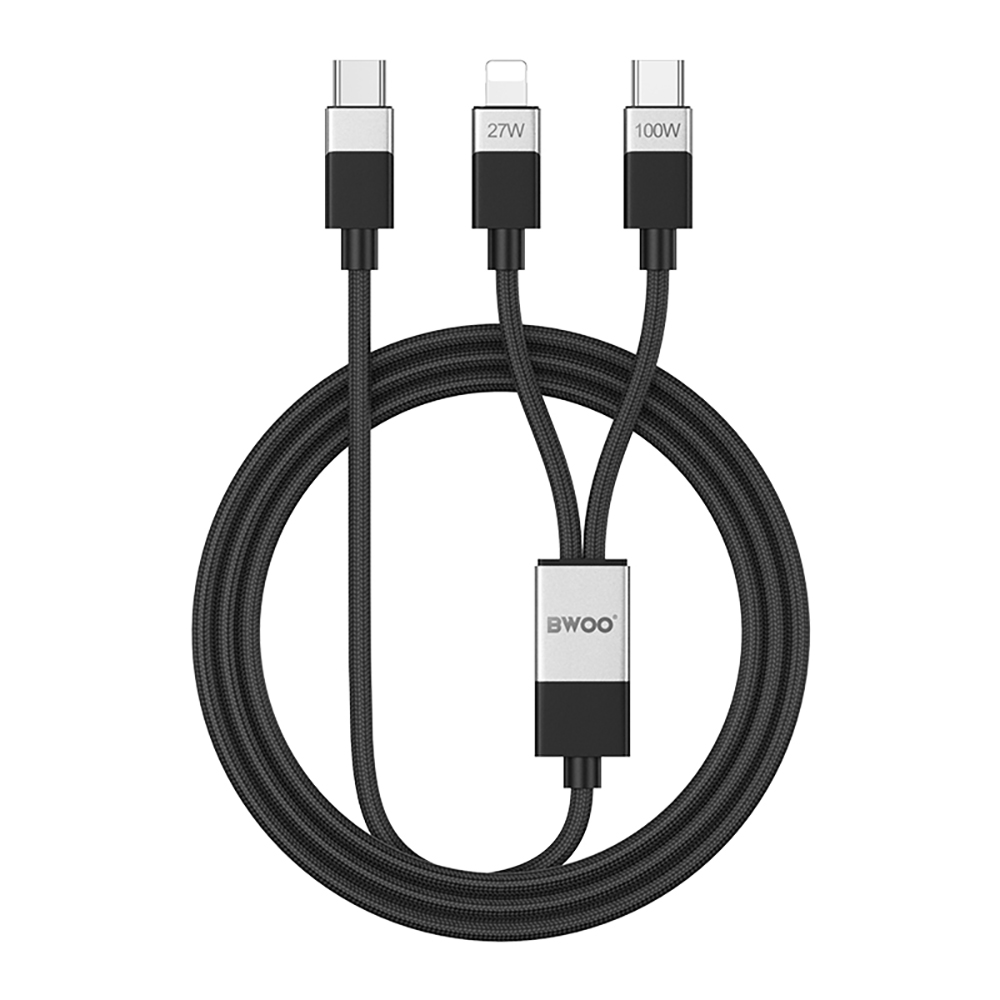 BWOO Braided 2-in-1 кабель USB-C - USB-C и Lightning 1m 100W/27W черный