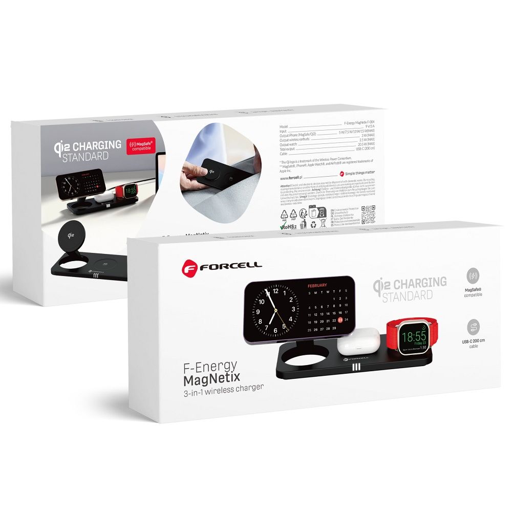 Juhtmevaba charge Forcell F-Energy 3in1 MagNetix USB C Qi2 20,5W compatible with MagSafe must 0INT