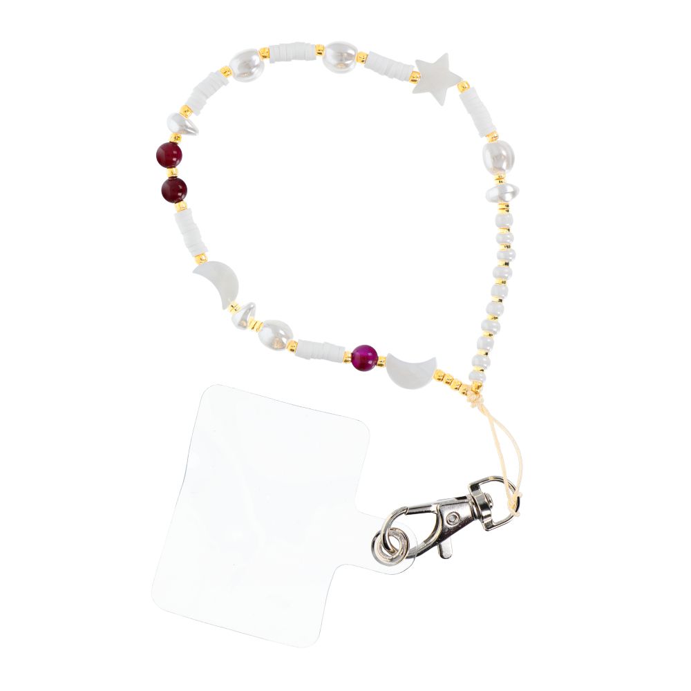 SHELLS Phone lanyard, Phone pendant / cord length 44cm (22cm in the loop) / on hand - valge and lilla