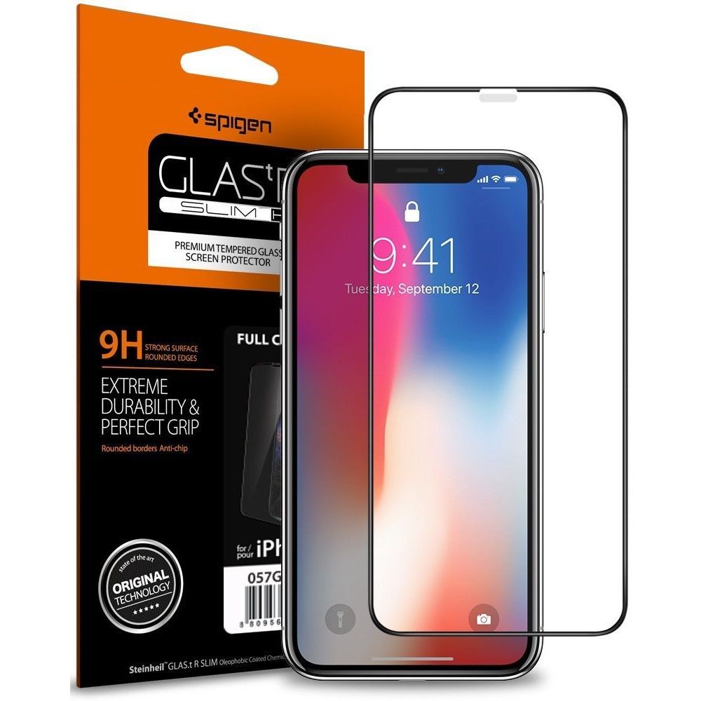 Spigen Glass FC karastatud klaas musta raamiga iPhone X / XS / 11 Pro jaoks