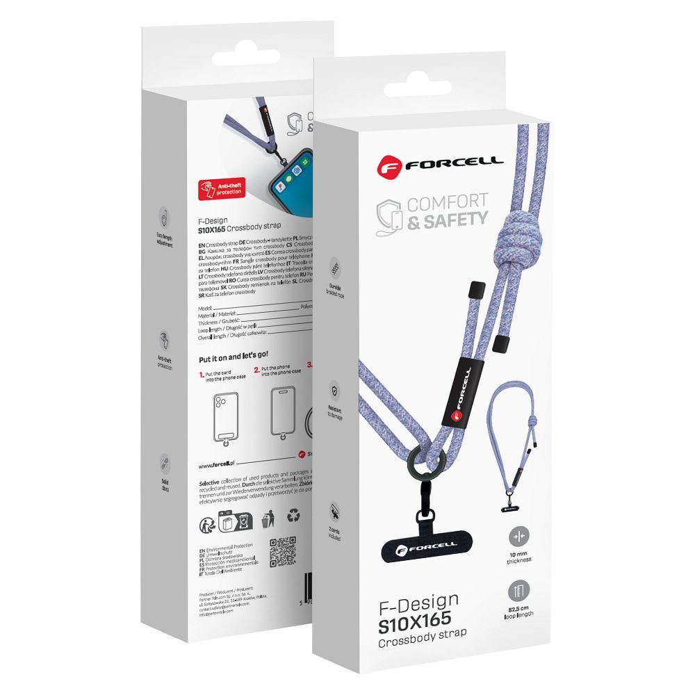 FORCELL F-DESIGN S10X165 crossbody phone lanyard with adjustable length (max 82,5cm in the loop) hall purple