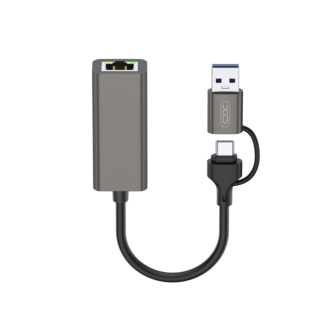 XO adapter HUB HUB018 2w1 USB-USB-C - RJ45 hall