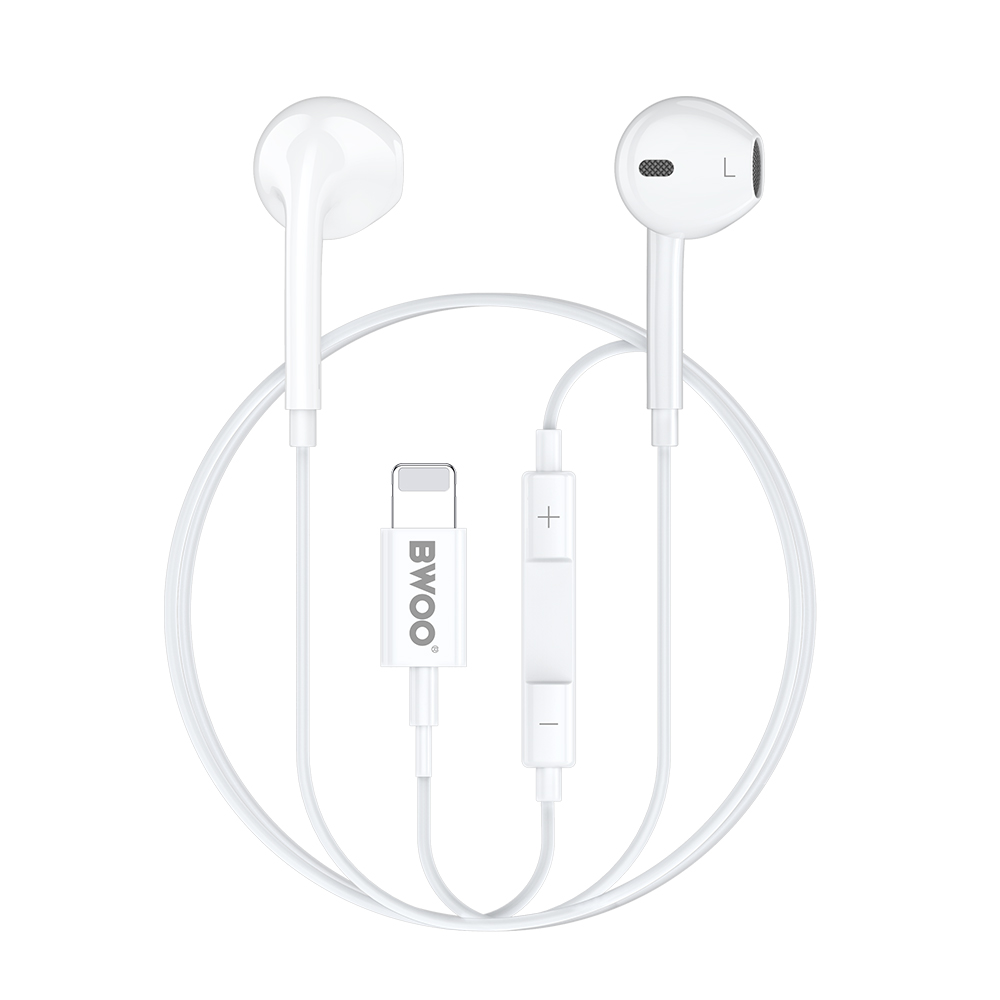 BWOO Wired Headphone Lightning With Volume Control HF179 valge