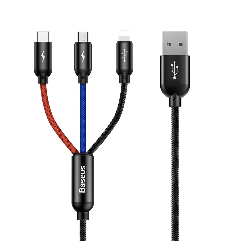 Baseus Three Primary Colors 3in1 USB-A - micro USB / Lightning / USB-C 3.5A cable 1.2 m - must