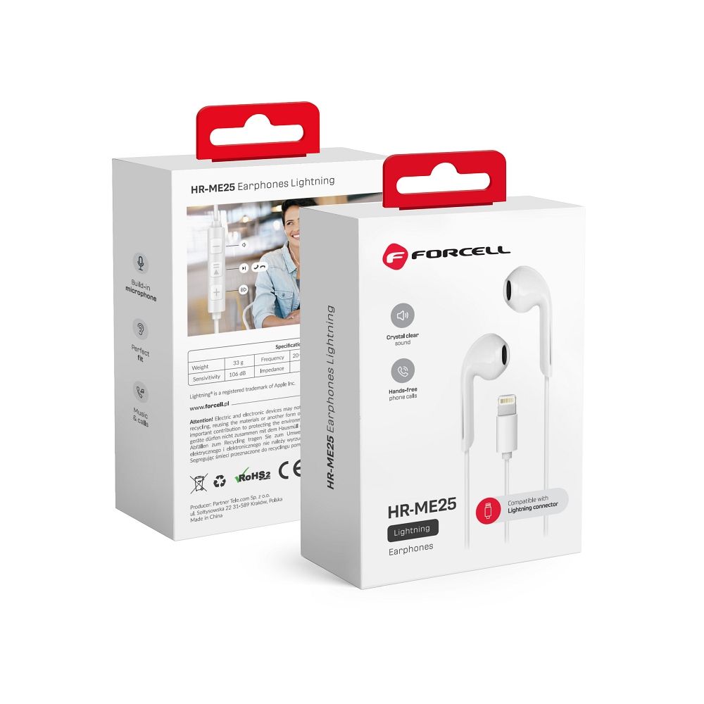Wire earbuds Lightning Forcell F-Audio HR-ME25 valge