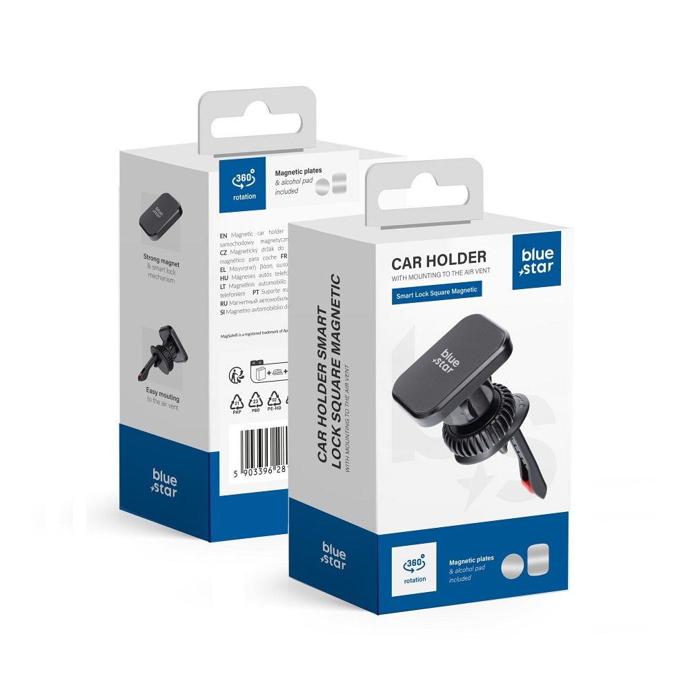 Magnetic car phone hoidja Sinine Star Smart Lock Square air vent must