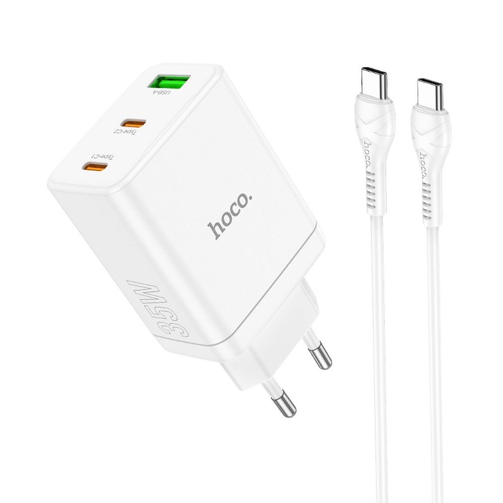 Phone Laadija Hoco 2 x USB C + USB A QC3.0 PD 3A 35W + Kaabel USB C to USB C N33 valge