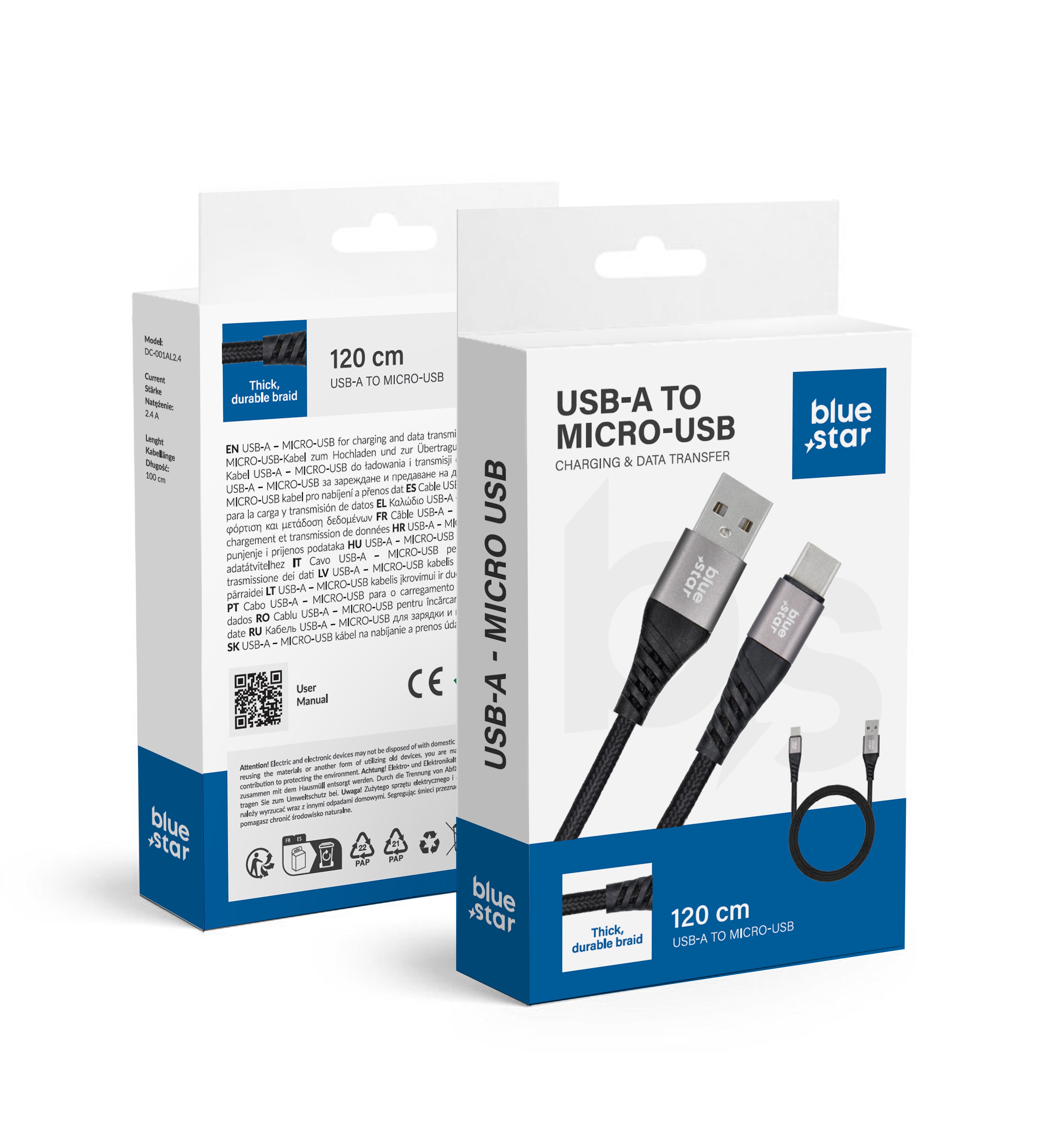 Кабель USB A на Micro USB Blue Star 2A с оплёткой 1,2 м TFK-DC-003 чёрный