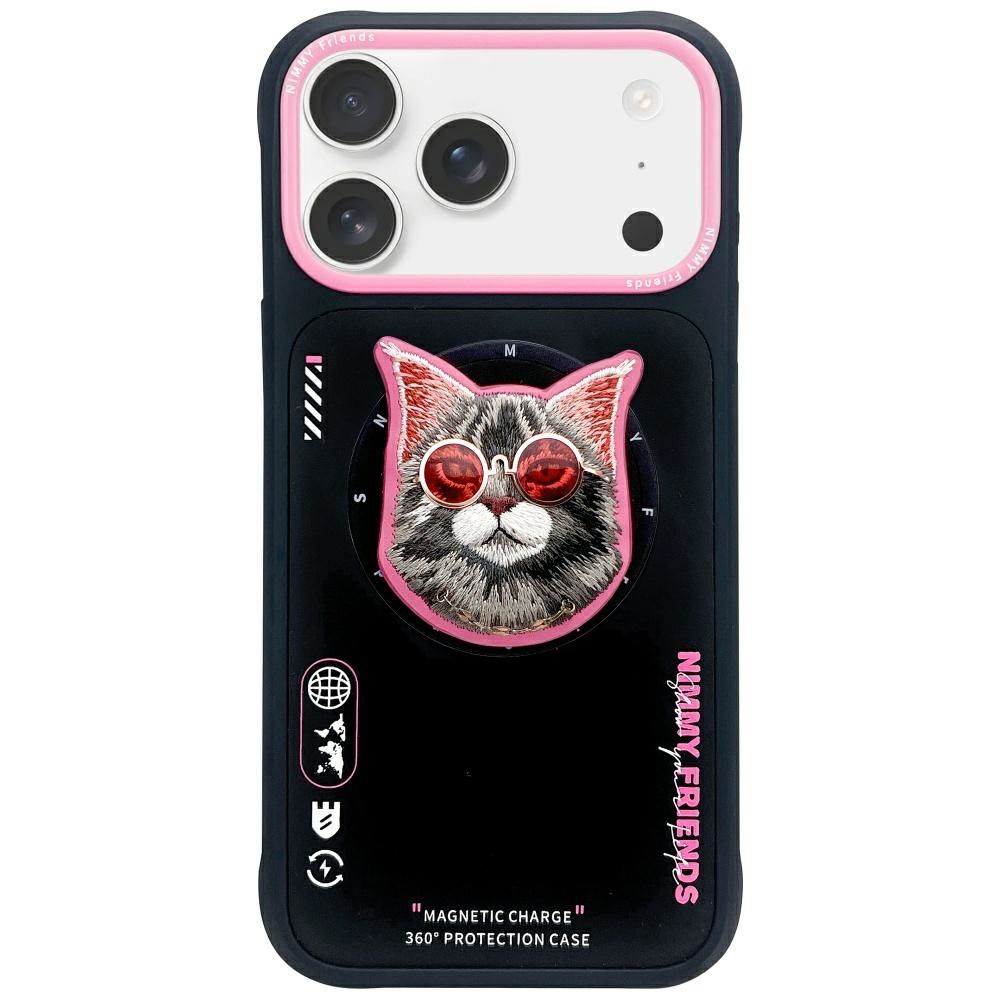 Nimmy Glasses Cool Cat MagSafe Ümbris jaoks iPhone 17 Pro Max - Must and Roosa
