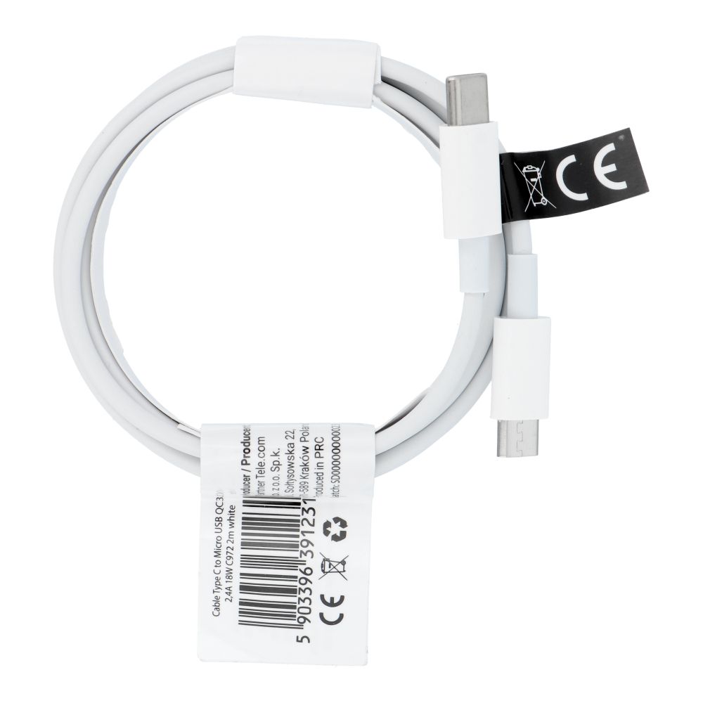 Кабель USB C к Micro USB QC3.0 2,4A 18W C972 2 м белый