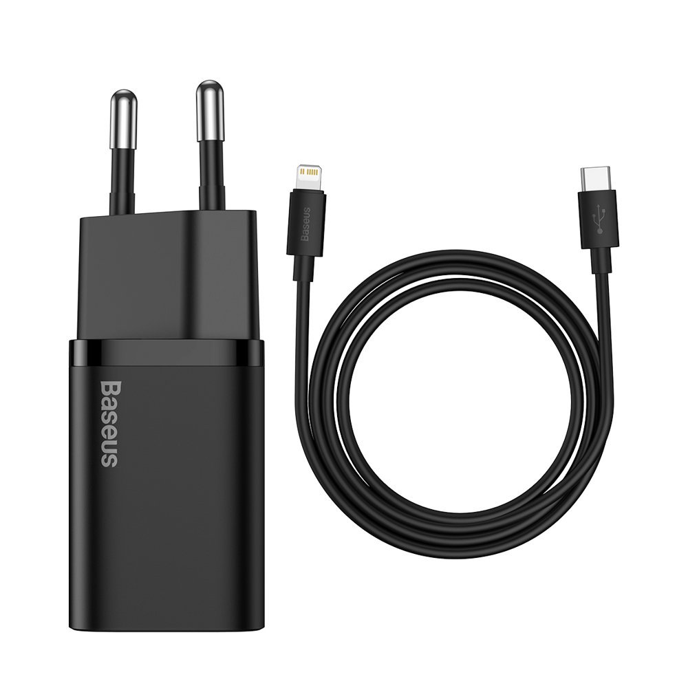 Baseus Super Si Quick Laadija 1C 20W with USB-C kaabel jaoks Lightning 1m (must)