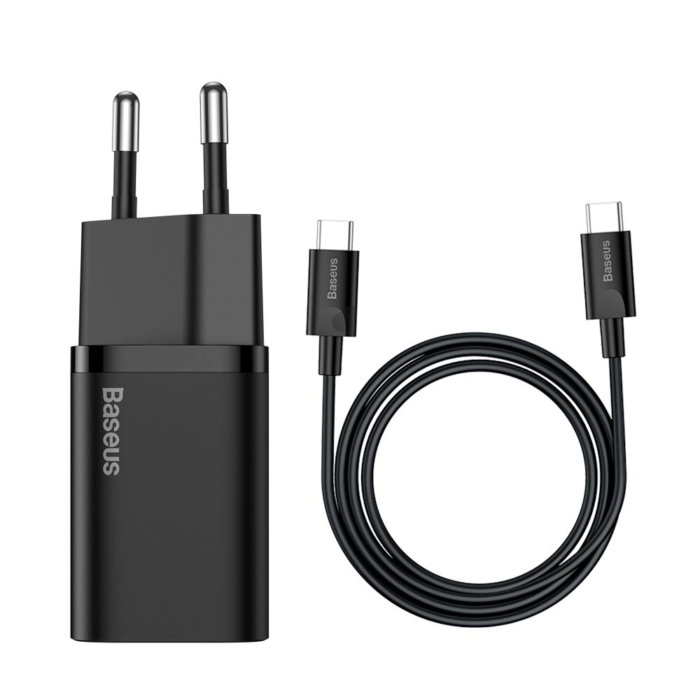 Laadija Baseus Super Si 25W USB-C + USB-C to USB-C kaabel 1.0m must TZCCSUP-L01