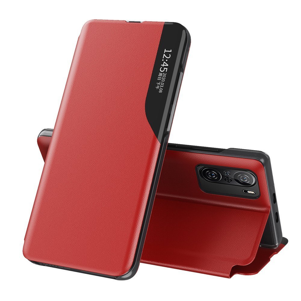Eco Leather View Case Elegantne Flip Cover Case koos Stand funktsiooniga Xiaomi Redmi K40 Pro + / K40 Pro / K40 / Poco F3 Red