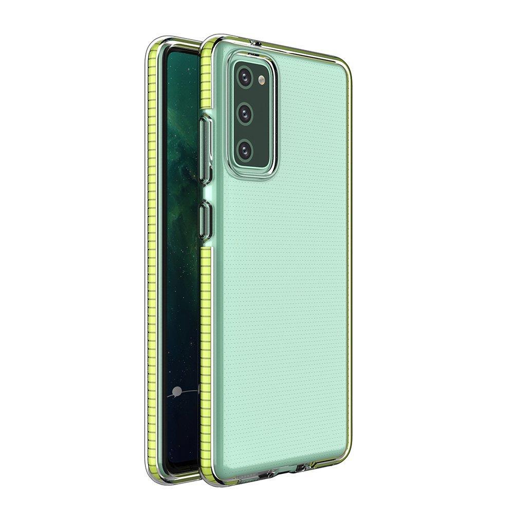 Spring Case läbipaistev TPU geelist kaitsekate värvilise raamiga Samsung Galaxy A72 4G kollane