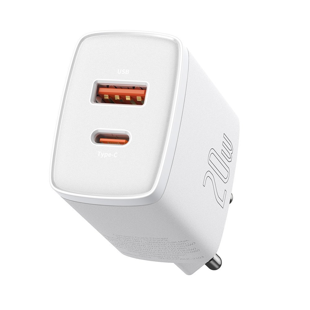 Laadija Baseus Compact Quick Laadija 20W USB-C/USB-A valge CCXJ-B02