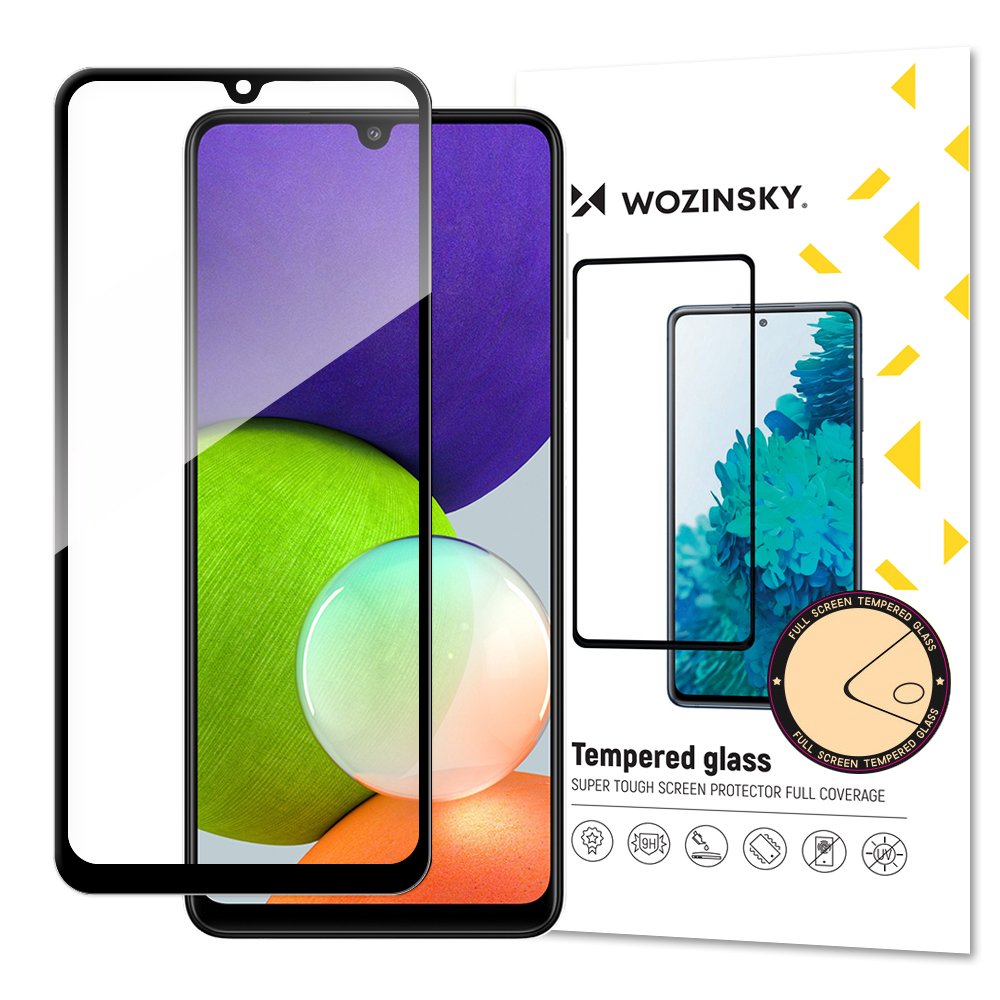 Wozinsky karastatud klaasist Full Glue Super Tough ekraani kaitsja Full Coveraged koos raamiga Case Friendly Samsung Galaxy A22 4G must