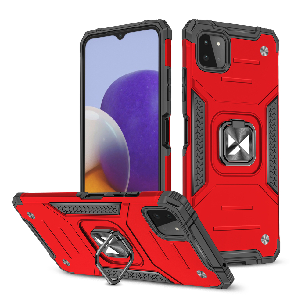 Wozinsky Ring Armor Case Kickstand Tough Rugged Cover for Samsung Galaxy A22 4G punane