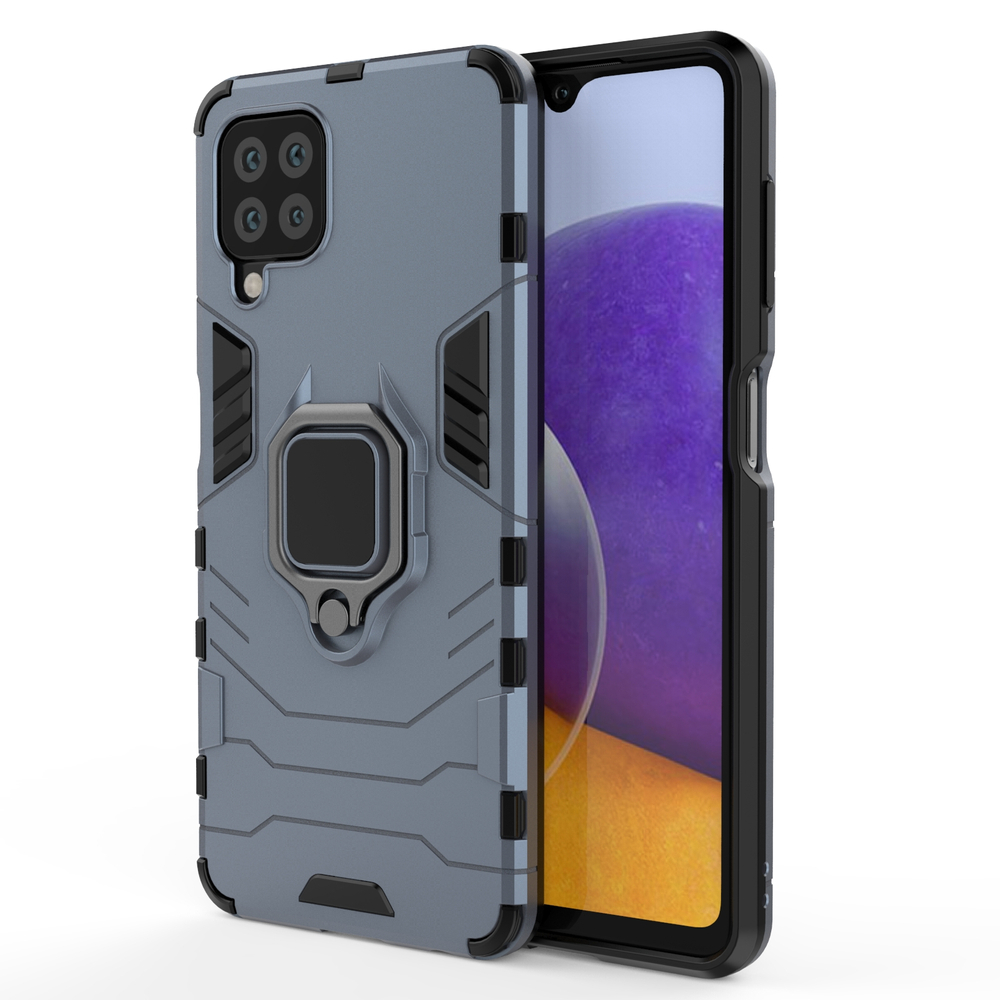 Ring Armor Case Kickstand Tough Rugged Cover for Samsung Galaxy A22 4G sinine