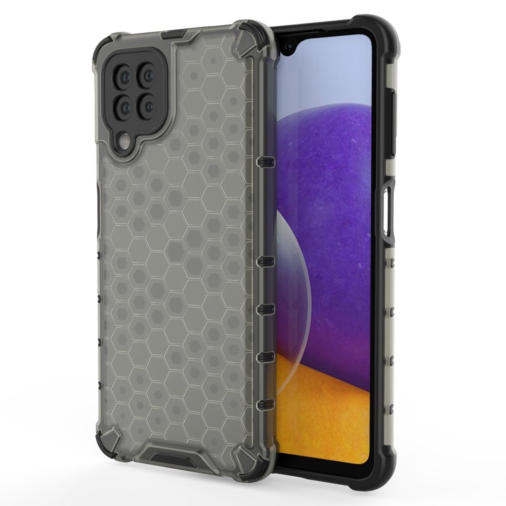 Honeycomb Case soomuskaitse TPU kaitsekattega Samsung Galaxy A22 4G mustale küljele