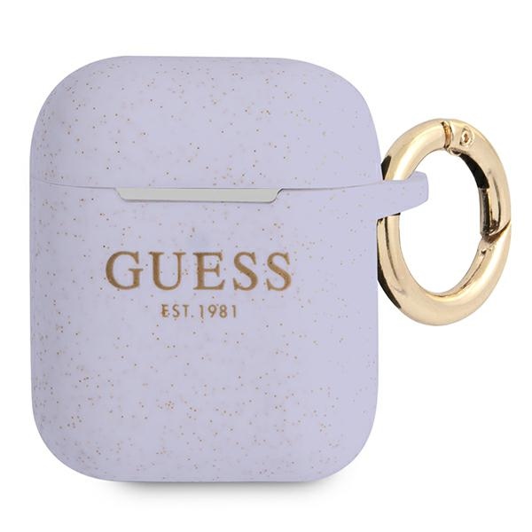 Guess GUA2SGGEU AirPodsi lilla/lilla silikoonist glitterkate