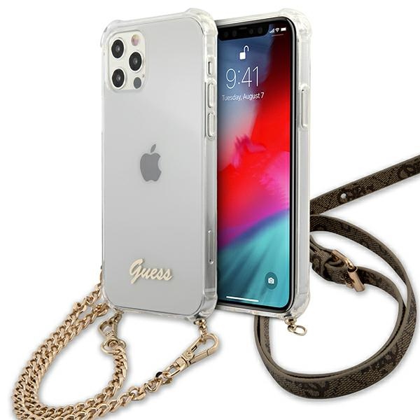 Guess GUHCP12MKC4GSGO iPhone 12/12 Pro 6.1" läbipaistev kõvaketas 4G Gold Chain