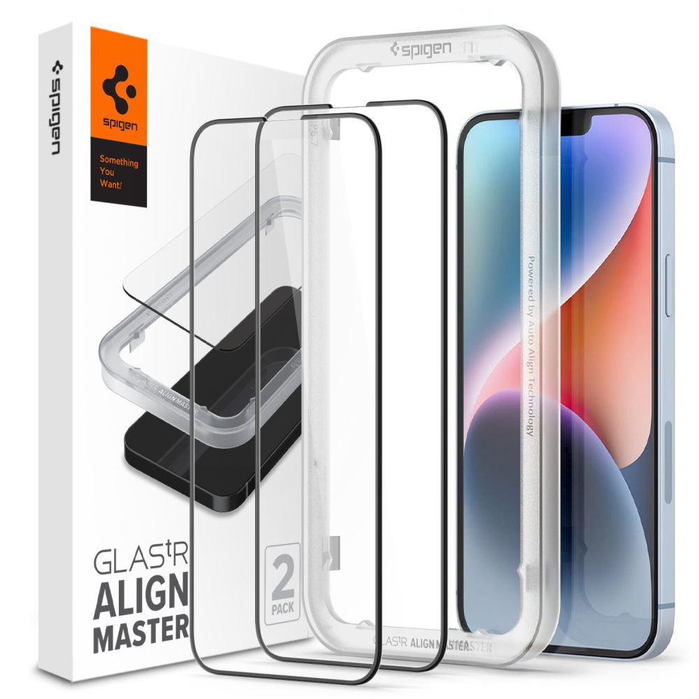 Spigen ALM Glass FC karastatud klaas iPhone 13 / 13 Pro / 14 / 16e jaoks - must 2 tk.