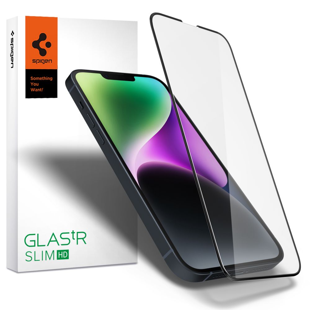 Spigen Glass FC karastatud klaas iPhone 13 / 13 Pro / 14 / 16e jaoks - must