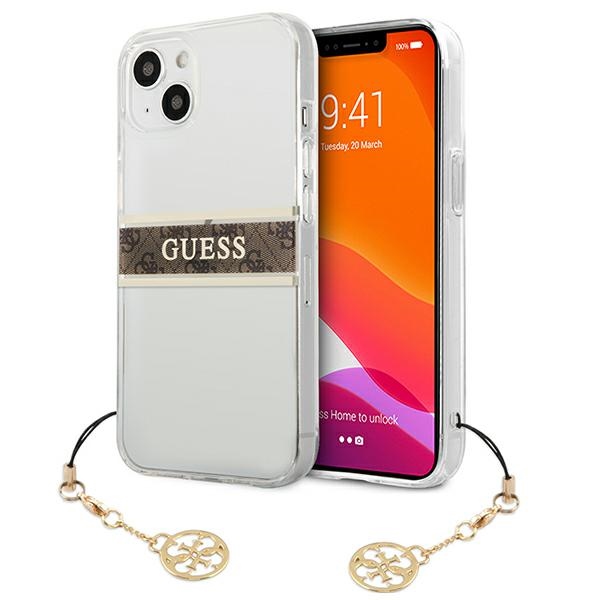 Guess GUHCP13SKB4GBR iPhone 13 mini 5.4" läbipaistev kõvakott 4G pruun rihmaga Charm