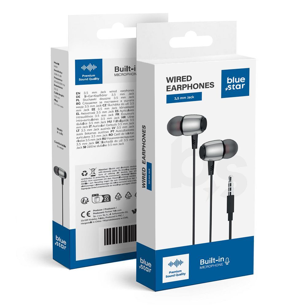 Wire earbuds Jack 3,5 mm sinine Star M09 1,2 m must