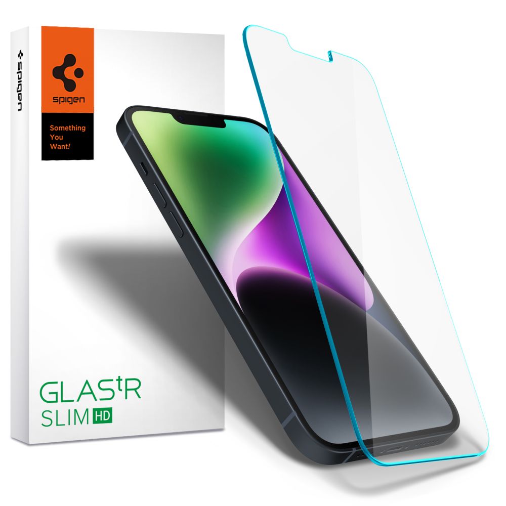 Spigen Glas.tR Slim karastatud klaas iPhone 13 / 13 Pro / 14 / 16e jaoks