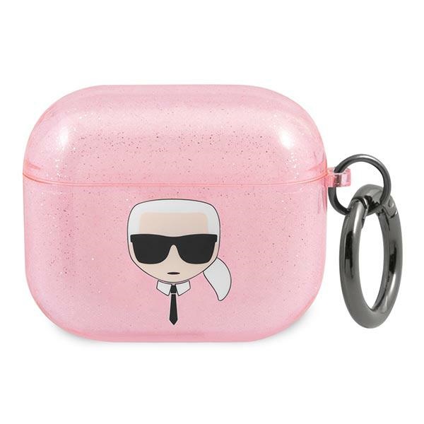 Karl Lagerfeld Glitter Karl's Head ümbris AirPods 3 jaoks - roosa