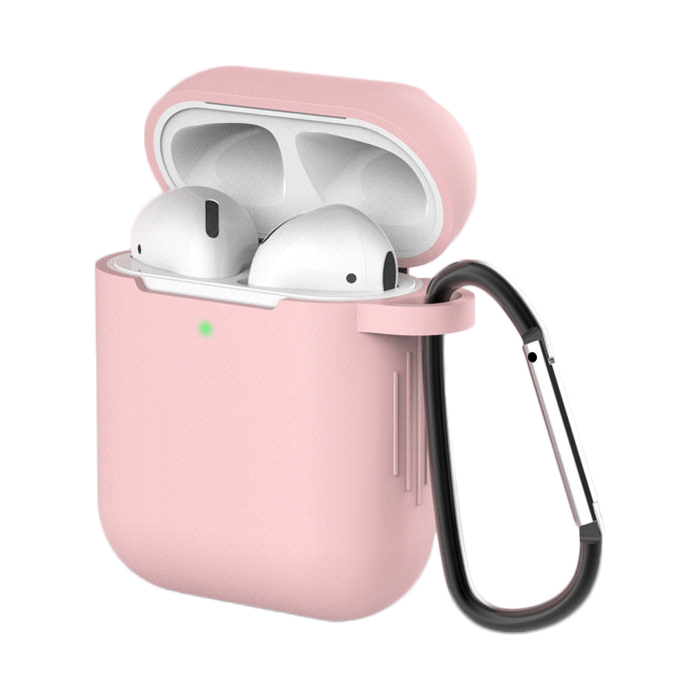 AirPods 2 / AirPods 1 silikoonist pehme ümbris kõrvaklappidele + võtmehoidja karabiin ripats roosa (ümbris D)