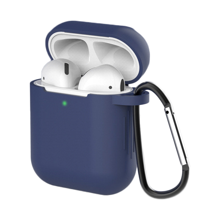 AirPods 2 / AirPods 1 silikoonist pehme ümbris kõrvaklappidele + võtmehoidja ripats sinine (ümbris D)