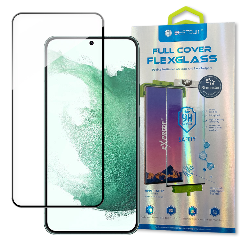 Bestsuit 3D Edge Nano Flexi Glass klaasikile täisekraani karastatud klaas raamiga Samsung Galaxy S22 + (S22 Plus) Läbipaistev