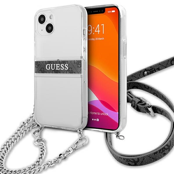 Guess GUHCP13SKC4GBSI iPhone 13 mini 5.4" läbipaistev kõvakott 4G Hall rihm hõbedane kett