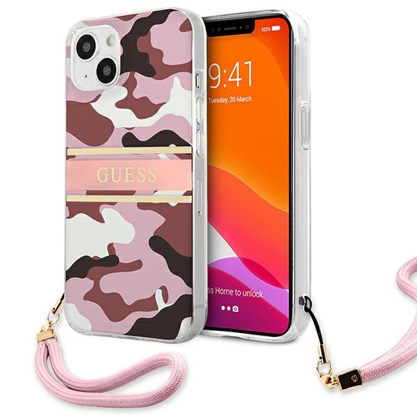 Guess GUHCP13SKCABPI iPhone 13 mini 5.4" roosa/roosa kõvakott Camo Strap Collection