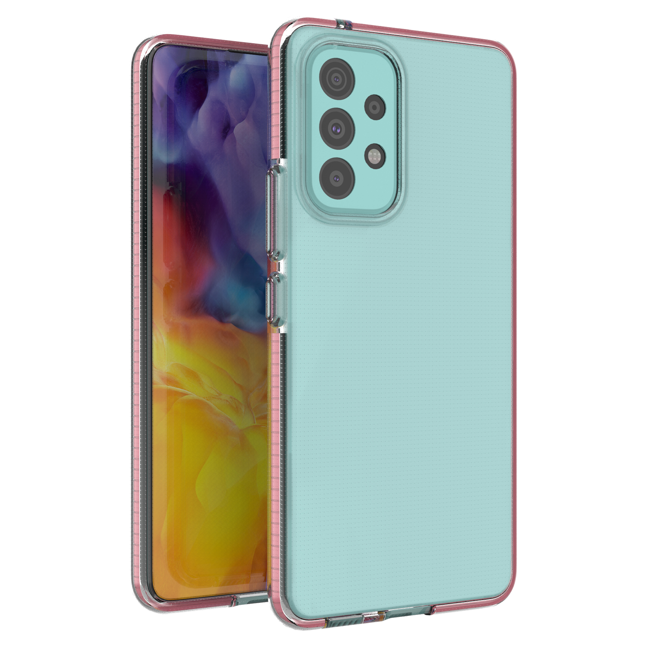 Spring Case kate geelist TPU kate värvilise raamiga Samsung Galaxy A73 jaoks heleroosa