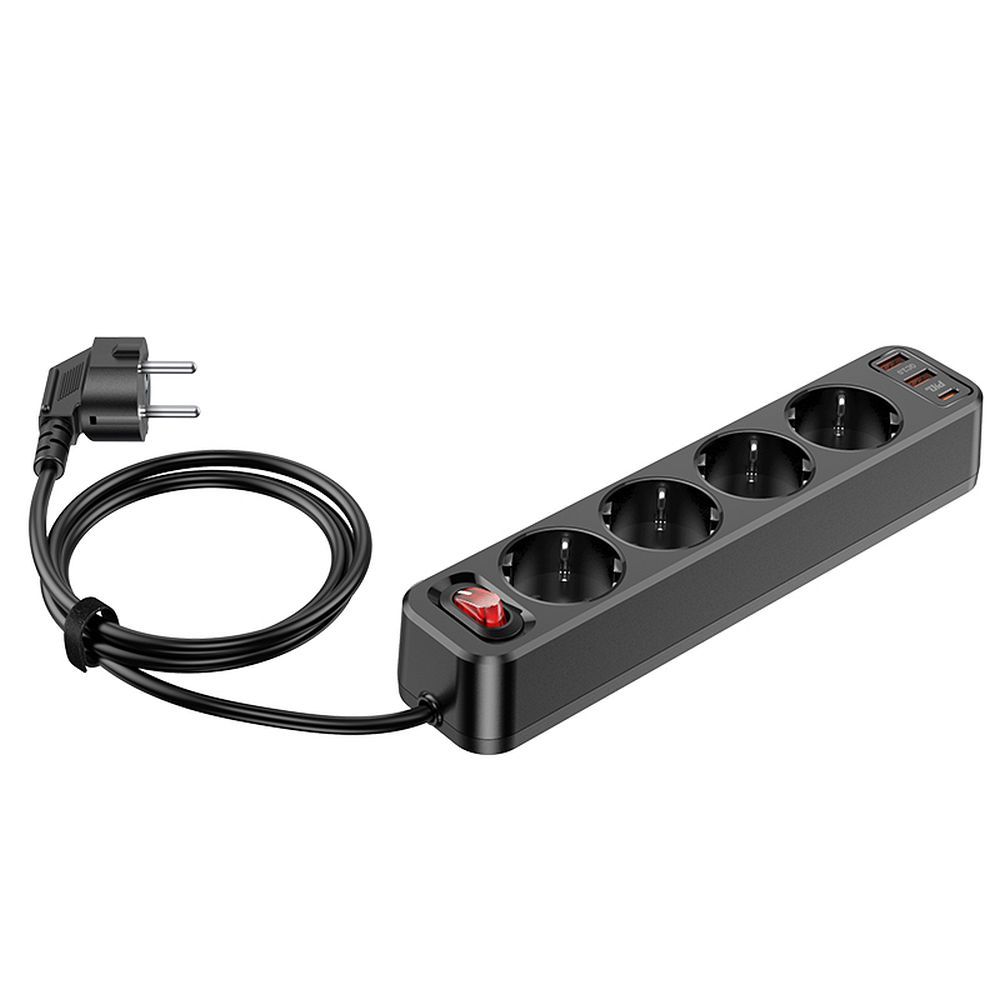 Power strip 1,8 m Hoco 4 sockets + 2 x USB A + USB C QC3.0 PD 3A 20W NS1 must