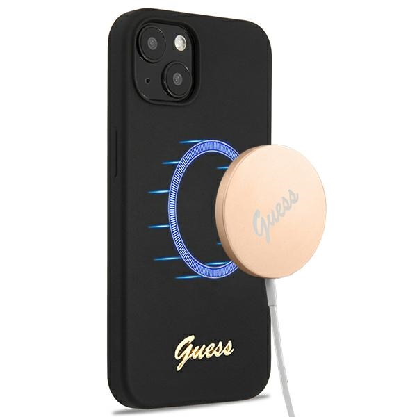 Guess GUHMP13MLSLMGBK iPhone 13 6.1" must/must kõvakaaneline silikoonist kiri kuldne logo Magsafe